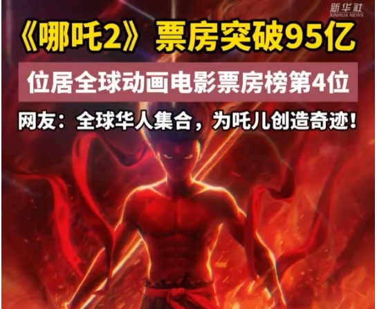 《哪吒2》票房突破95億 